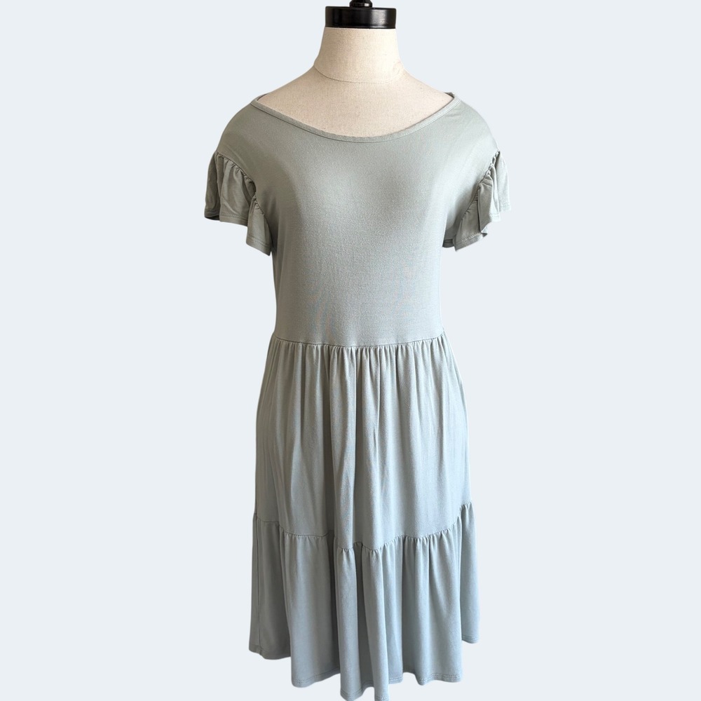 Olivia Rae Sage Green Ruffle Sleeve Tiered Babydoll Dress Size L Cottagecore